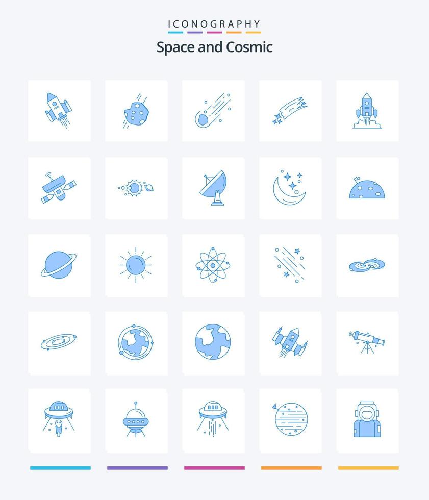 espacio creativo 25 paquete de iconos azules como radar. satélite. espacio. juego. puesta en marcha vector