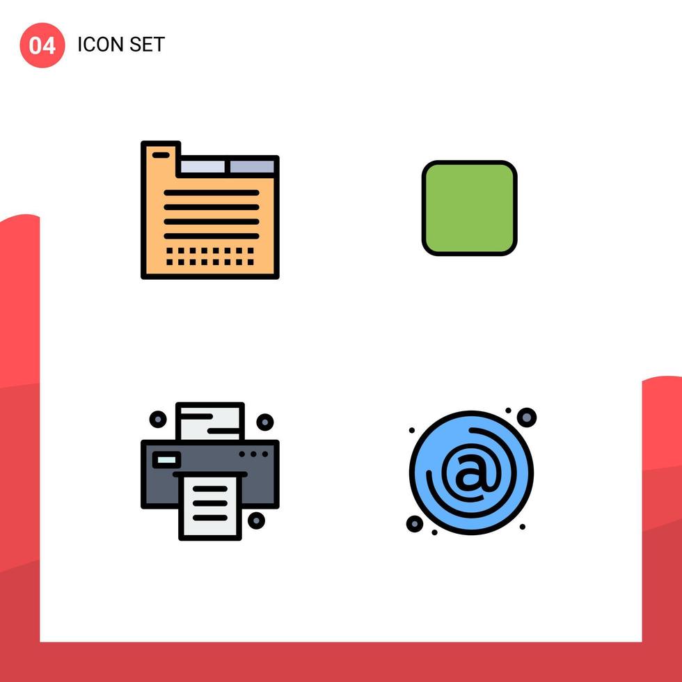 Paquete de color plano de 4 líneas de relleno de interfaz de usuario de signos y símbolos modernos de diseño web de impresora de pestañas sin marcar en elementos de diseño de vectores editables
