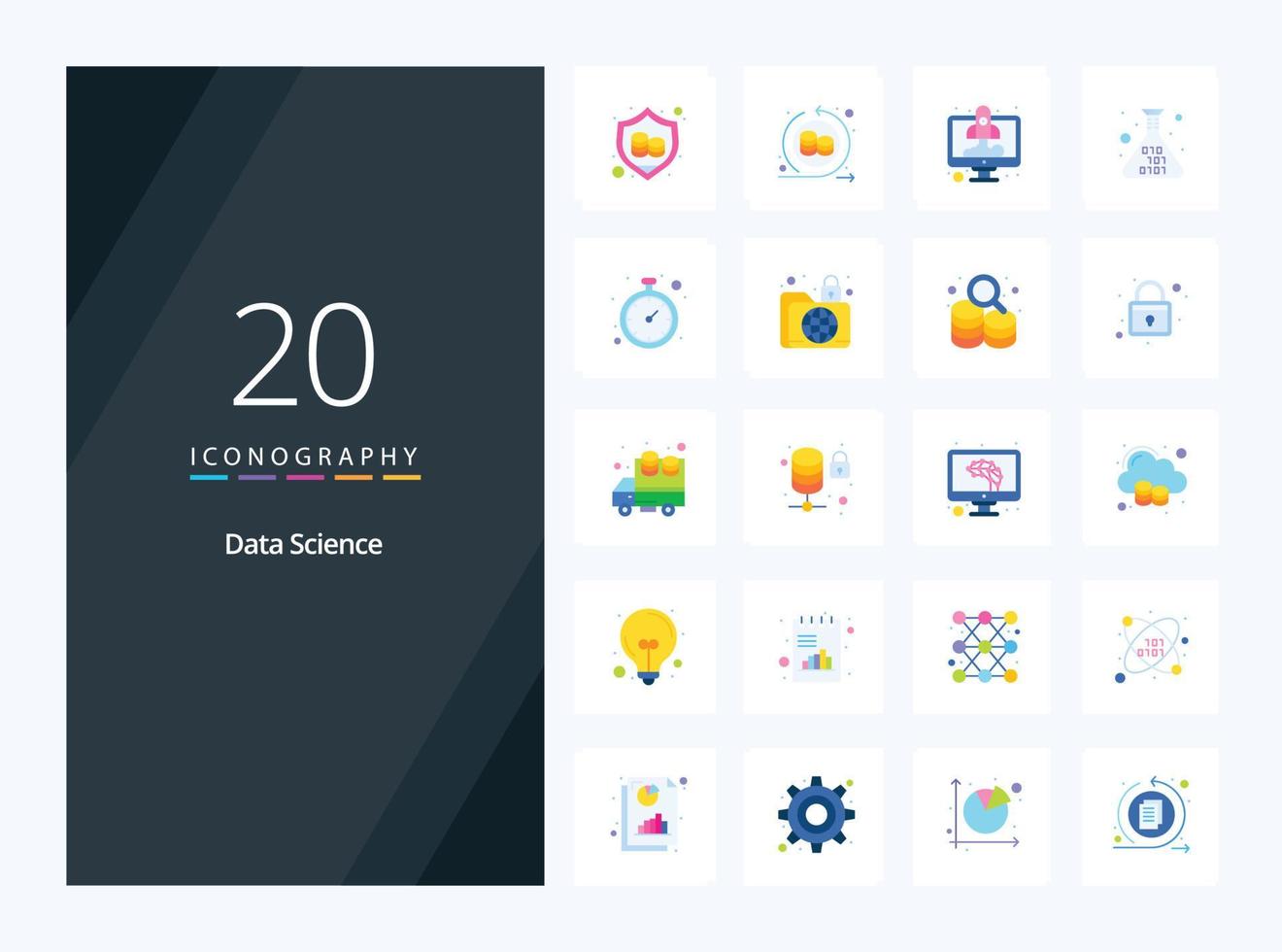 20 Data Science Flat Color icon for presentation vector