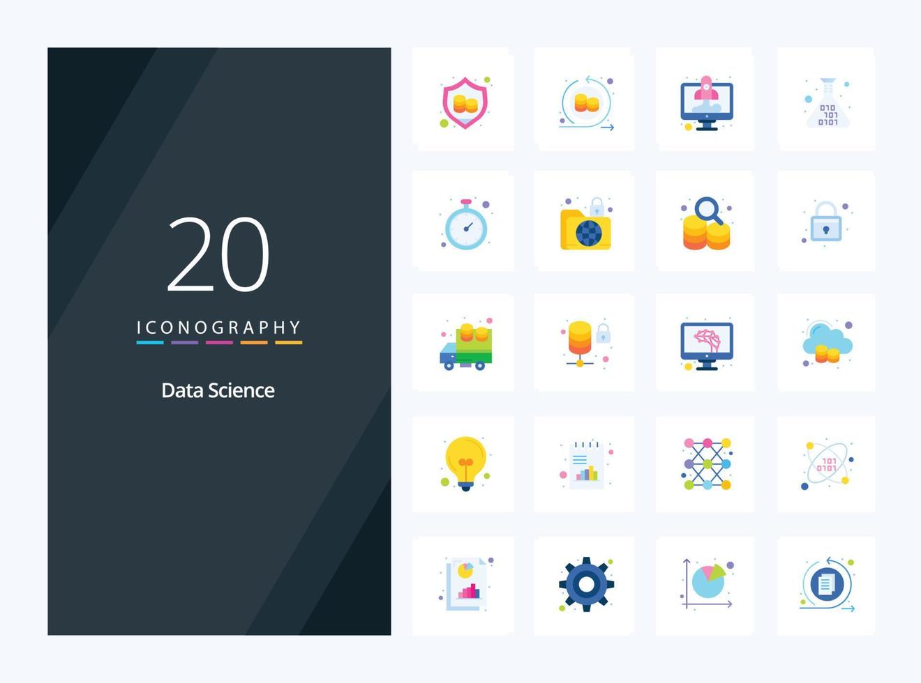 20 Data Science Flat Color icon for presentation vector