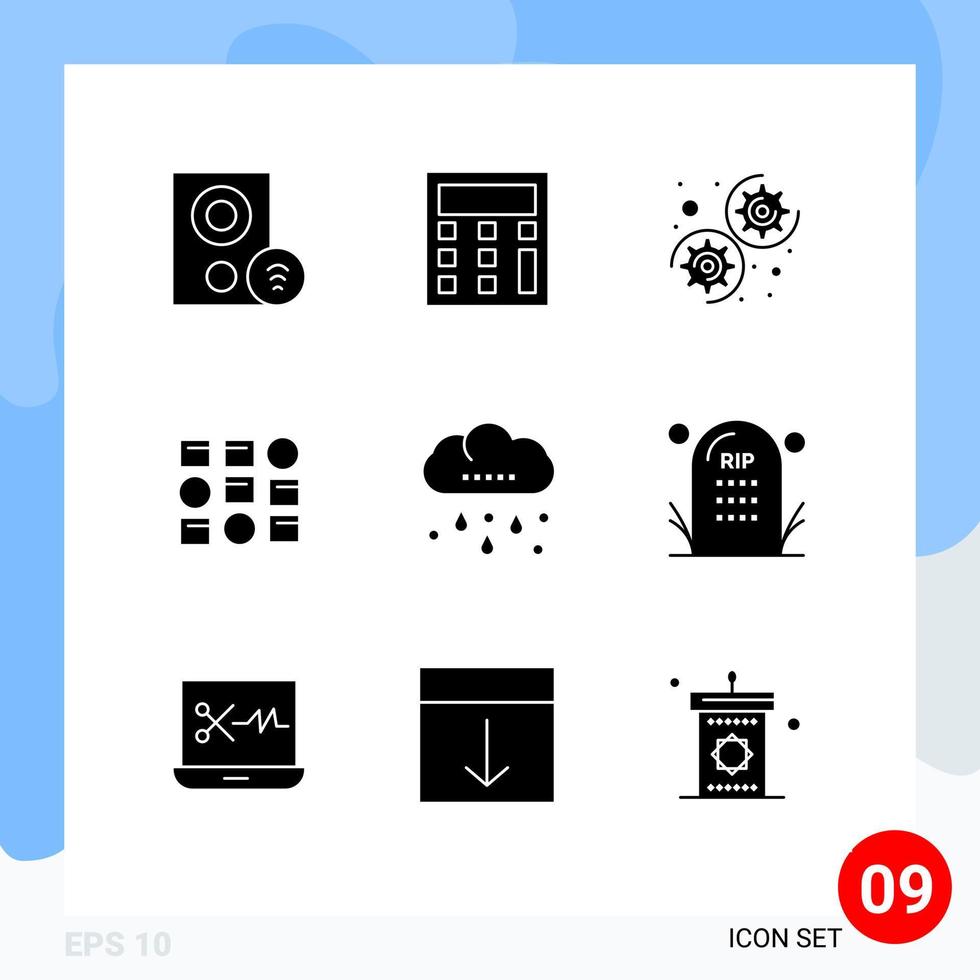 Stock Vector Icon Pack of 9 Line Signs and Symbols for rainy cloud gear pattren system system Editable Vector Design Elements