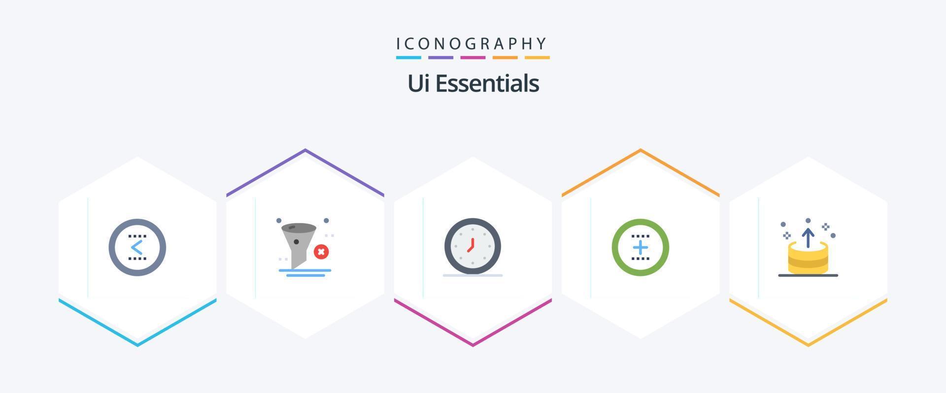 ui essentials 25 paquete de iconos planos que incluye interfaz. agregar. eliminar. Temporizador. reloj vector