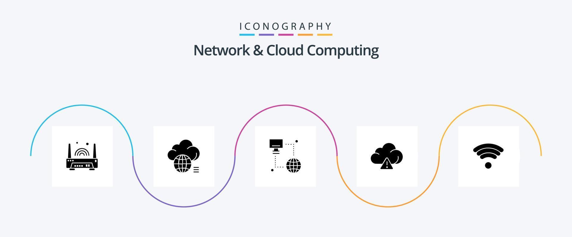 Network And Cloud Computing Glyph 5 Icon Pack Including wifi. technology. technology. alert. monitor vector