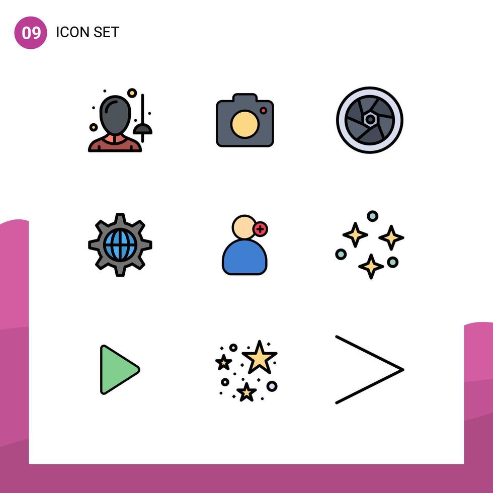 9 iconos creativos signos y símbolos modernos de trabajo internet cine globo seguridad elementos de diseño vectorial editables vector