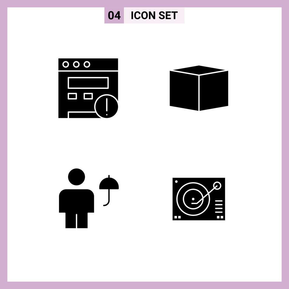 Pack of 4 Modern Solid Glyphs Signs and Symbols for Web Print Media such as alert protect box avatar deck Editable Vector Design Elements