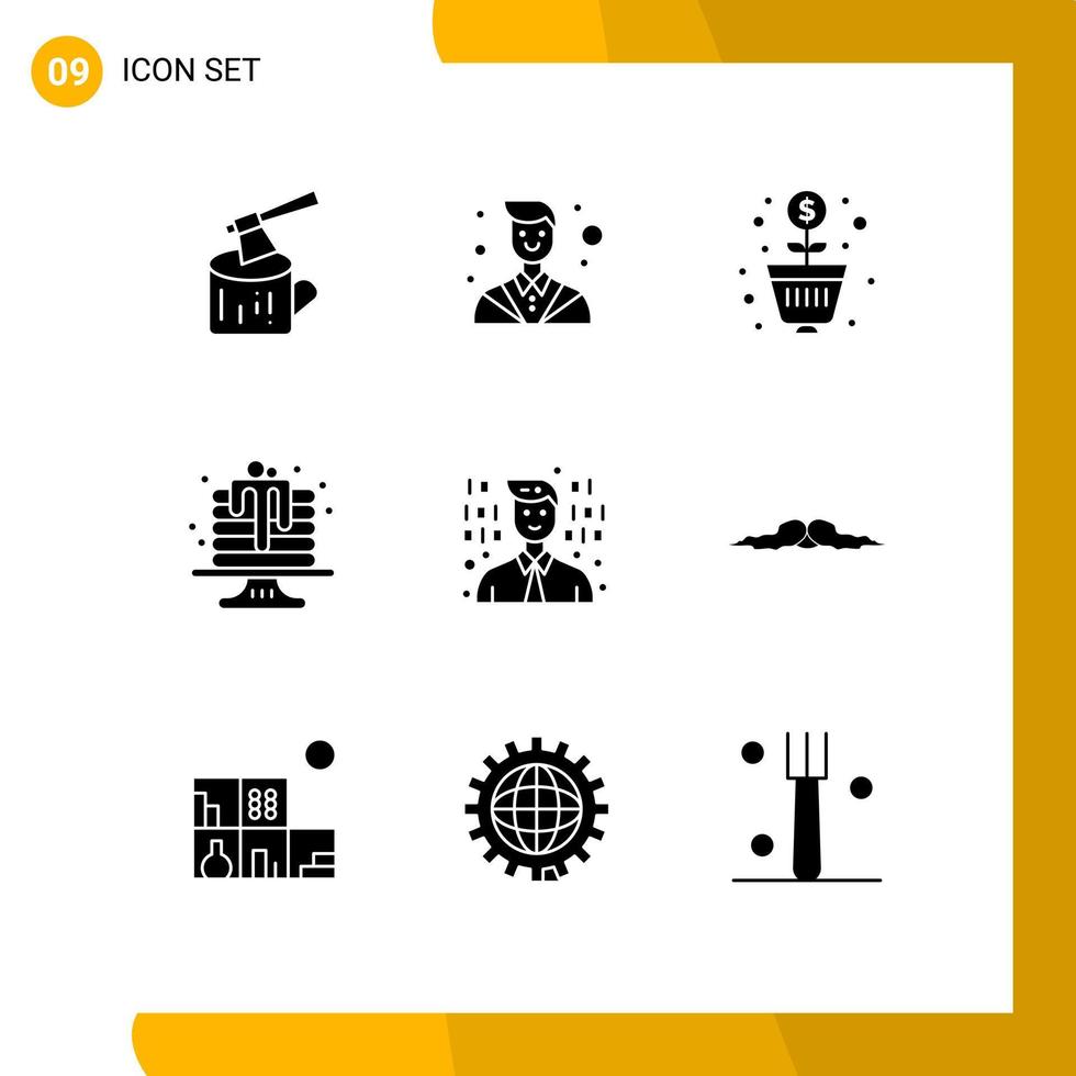 Pictogram Set of 9 Simple Solid Glyphs of programmer dessert investment cake baking Editable Vector Design Elements