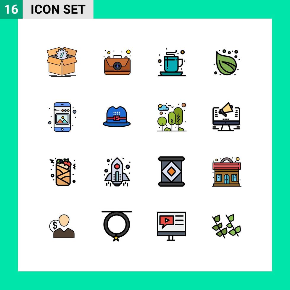 Stock Vector Icon Pack of 16 Line Signs and Symbols for gallery nature kit leaf tea Editable Creative Vector Design Elements