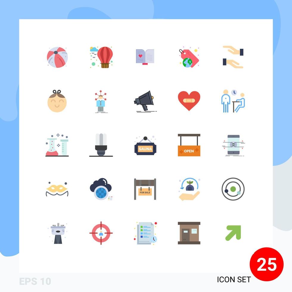 25 User Interface Flat Color Pack of modern Signs and Symbols of baby caring heart care recycle Editable Vector Design Elements