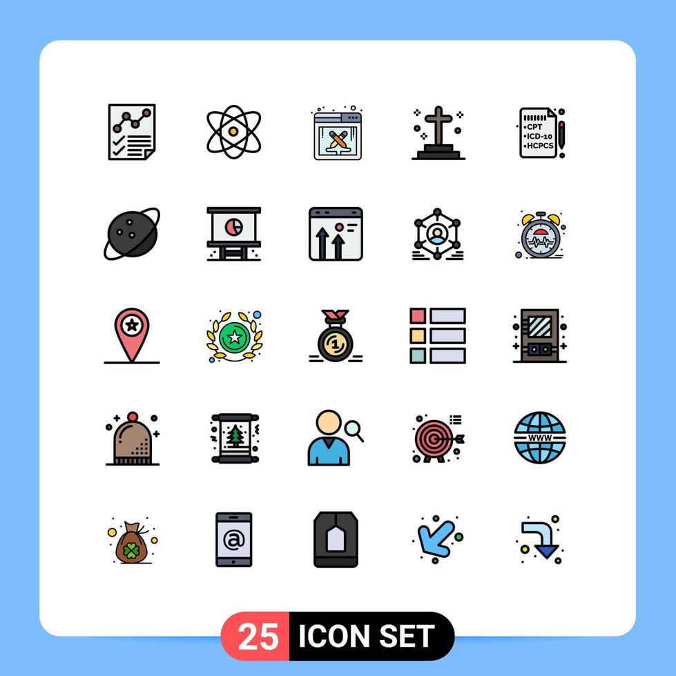 Mobile Interface Filled line Flat Color Set of 25 Pictograms of graveyard ghost science death work Editable Vector Design Elements