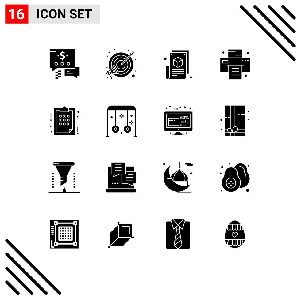 Mobile Interface Solid Glyph Set of 16 Pictograms of planning plan blogger printer office Editable Vector Design Elements