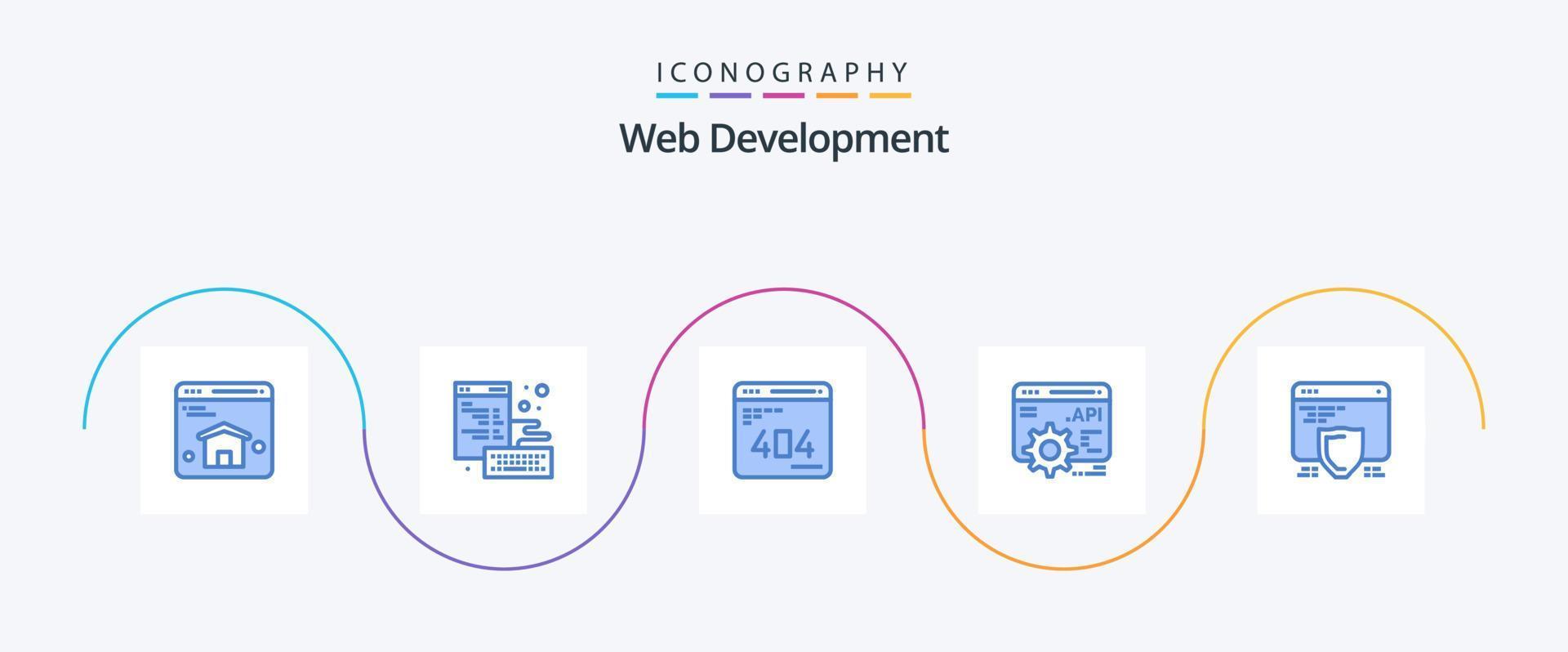 Web Development Blue 5 Icon Pack Including shield. protection. development. application programme interface. api vector