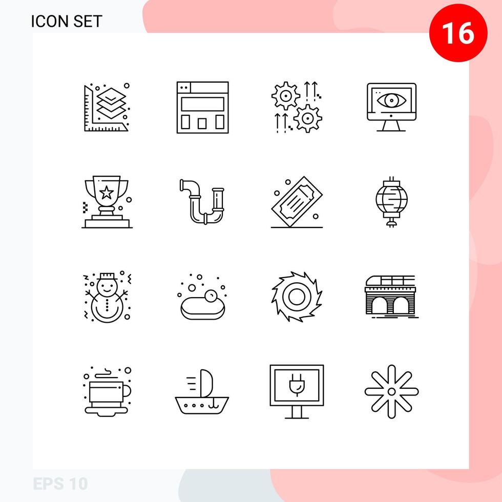 Outline Pack of 16 Universal Symbols of trophy business wheel award surveillance Editable Vector Design Elements