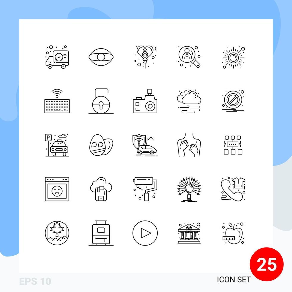 Set of 25 Modern UI Icons Symbols Signs for meditation fitness balloon search management Editable Vector Design Elements