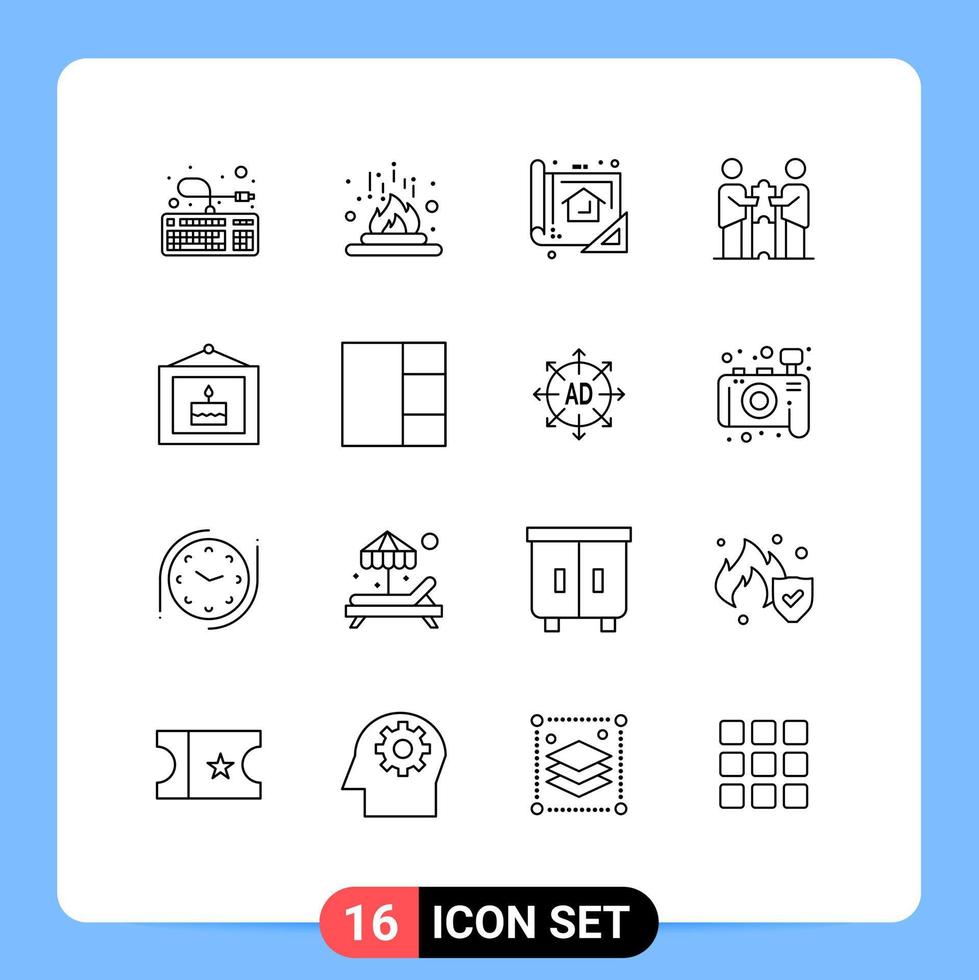 Set of 16 Modern UI Icons Symbols Signs for partners business science partners collaboration planning Editable Vector Design Elements