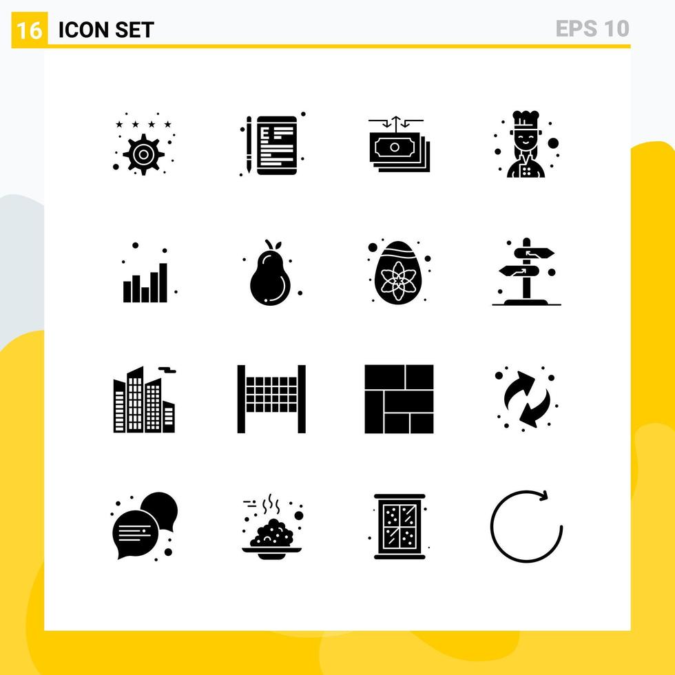 16 Creative Icons Modern Signs and Symbols of female chef chef education report money Editable Vector Design Elements