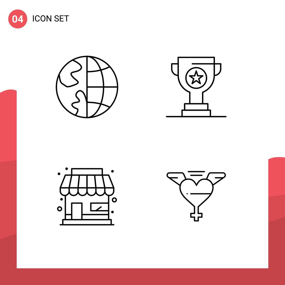 4 Creative Icons Modern Signs and Symbols of communication building earth business store Editable Vector Design Elements