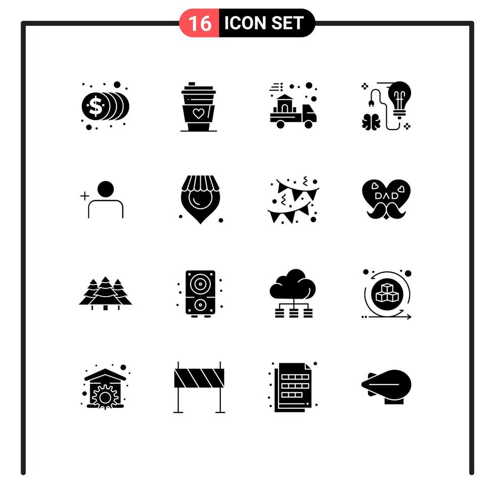 Pack of 16 creative Solid Glyphs of discover people bulb delivery brainstorming brain Editable Vector Design Elements