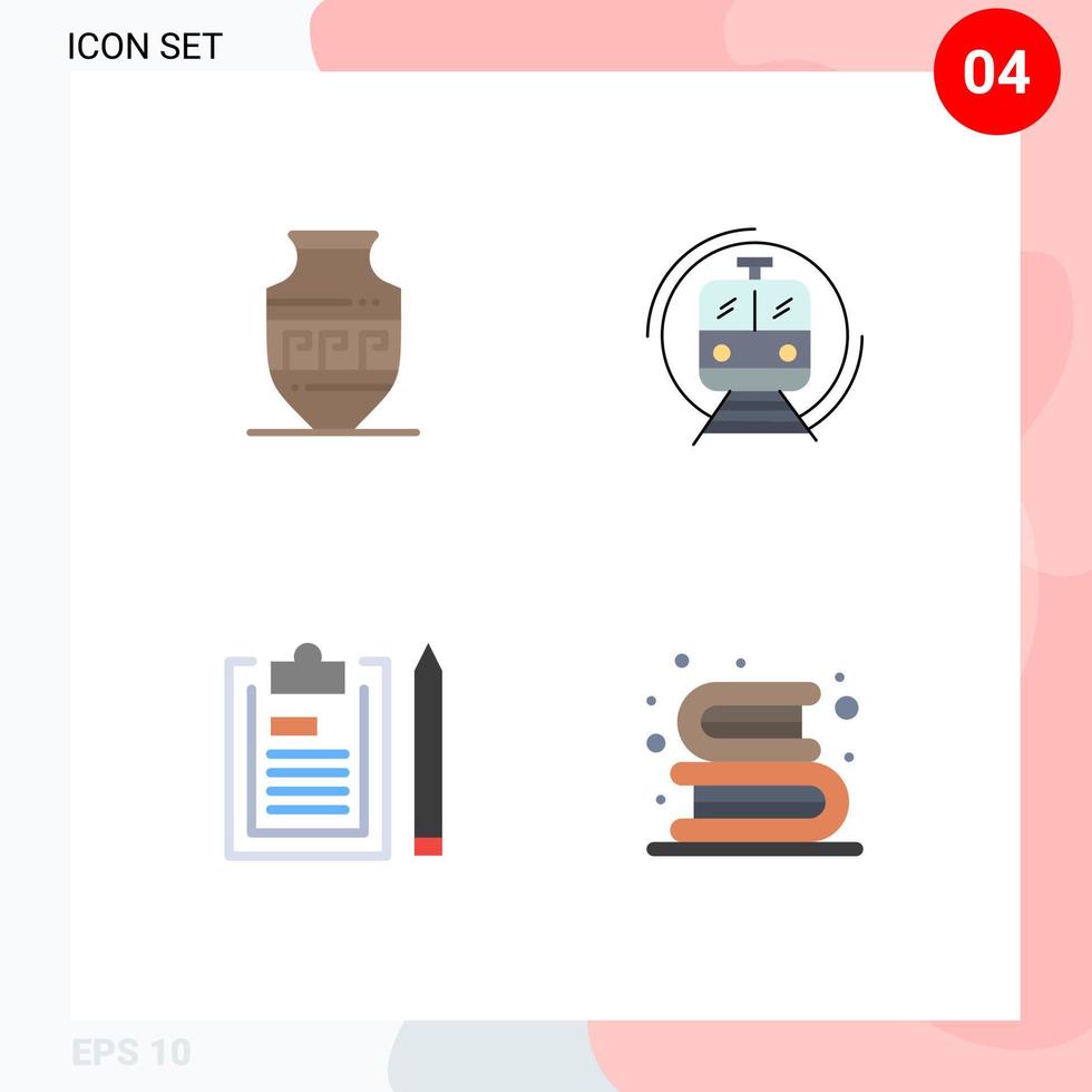 Group of 4 Modern Flat Icons Set for amphora clipboard jar smart file Editable Vector Design Elements