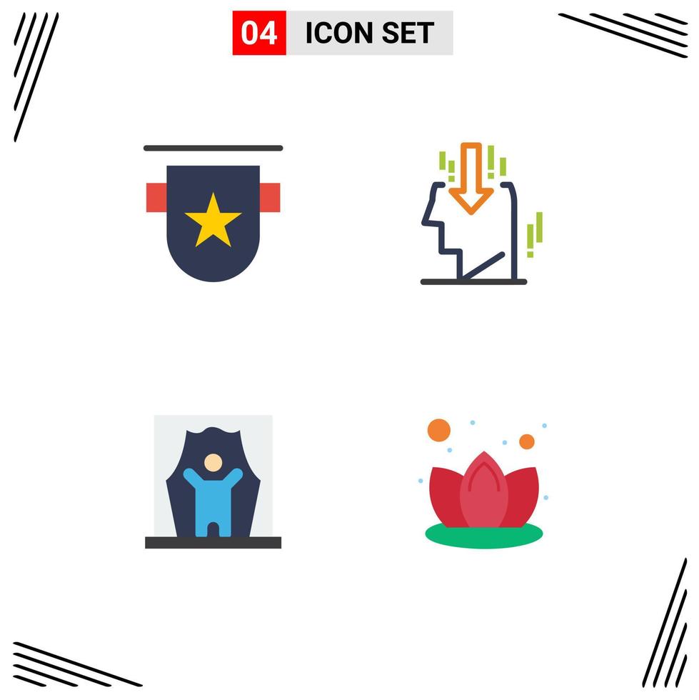 Pack of 4 creative Flat Icons of badge actor ribbon marketing celebrity Editable Vector Design Elements