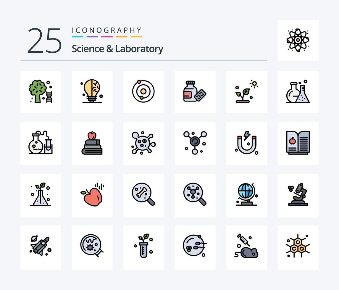 Science 25 Line Filled icon pack including tube. science. system. plant. science vector