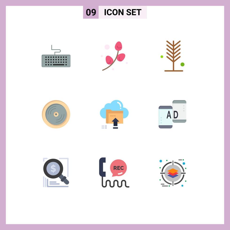 Set of 9 Vector Flat Colors on Grid for upload disk eco dvd tree Editable Vector Design Elements