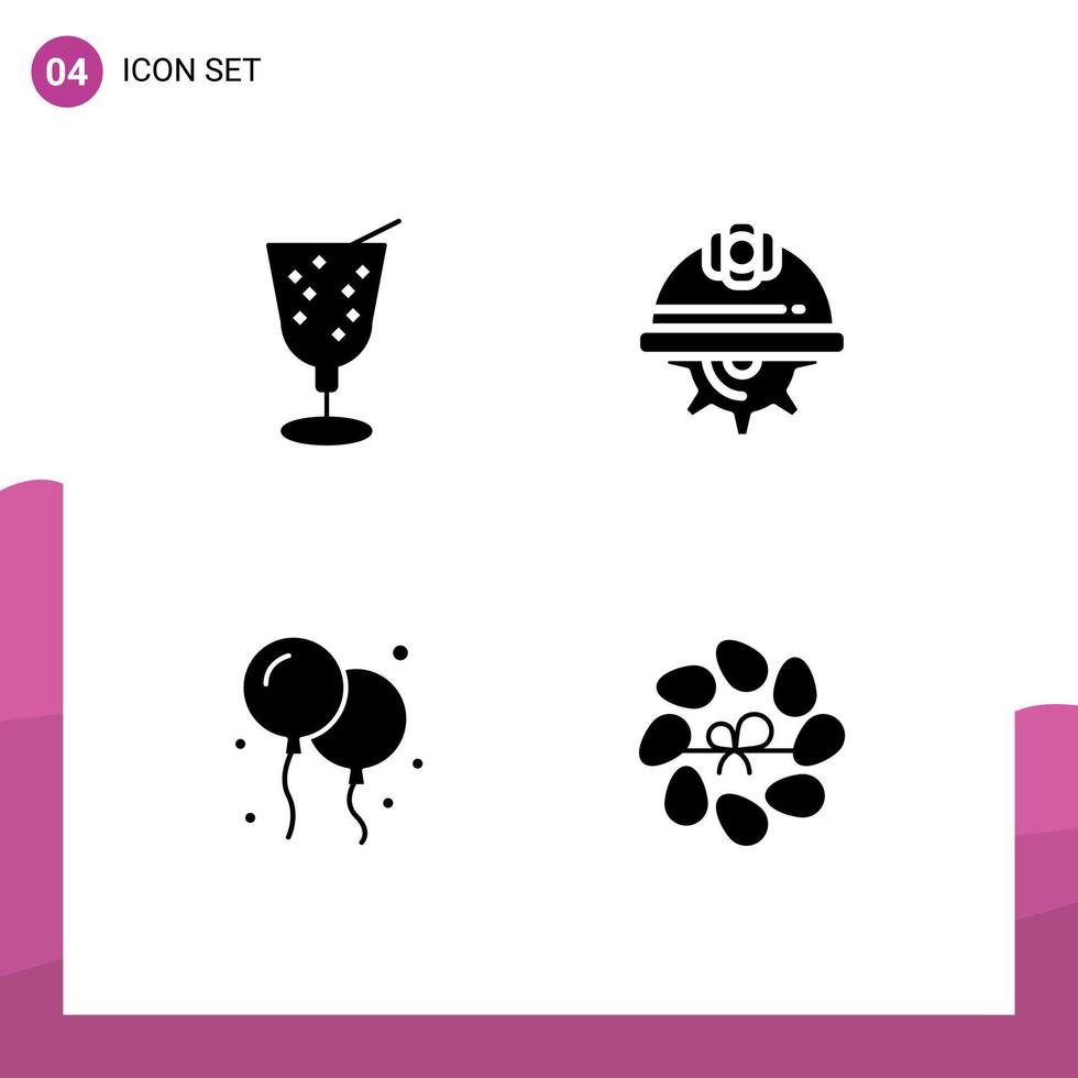 User Interface Pack of 4 Basic Solid Glyphs of beach fly cap labor decoration Editable Vector Design Elements
