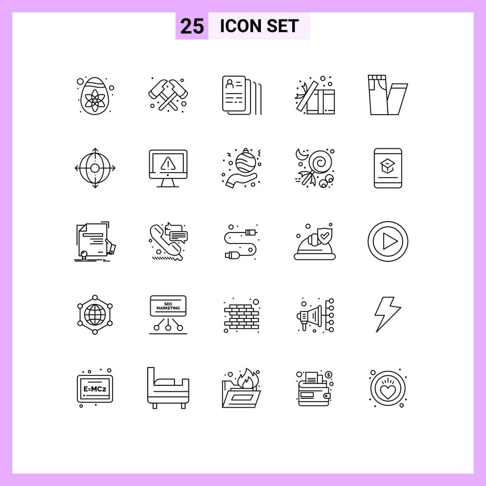 Pack of 25 Modern Lines Signs and Symbols for Web Print Media such as pants fashion job surprise open Editable Vector Design Elements