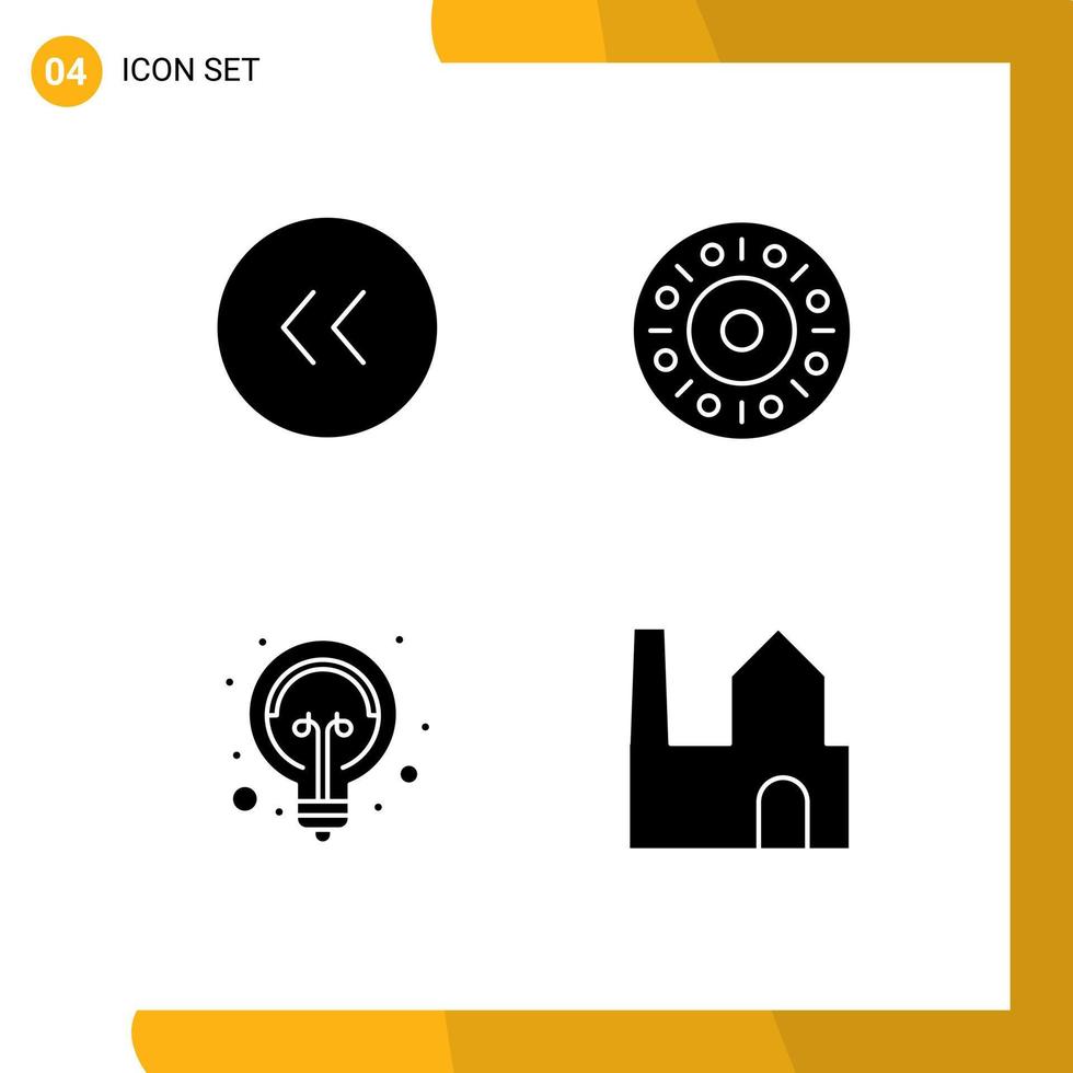 Modern Set of 4 Solid Glyphs and symbols such as arrows light left food factory Editable Vector Design Elements