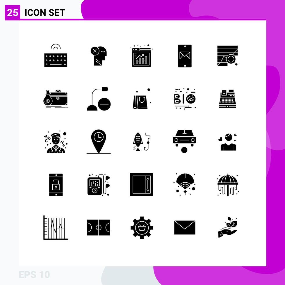 Solid Glyph Pack of 25 Universal Symbols of mobile application application mark chart bar Editable Vector Design Elements