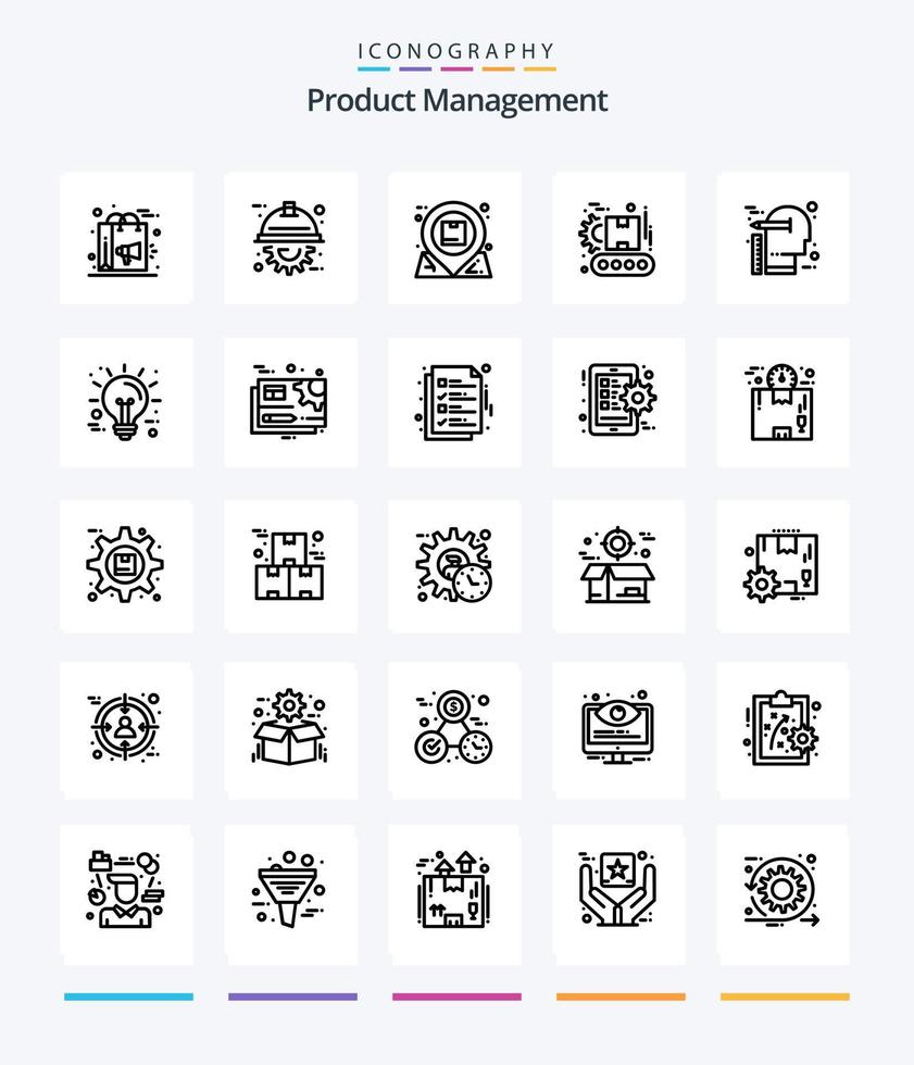 Creative Product Management 25 OutLine icon pack  Such As product. factory. project. conveyor. inbox vector