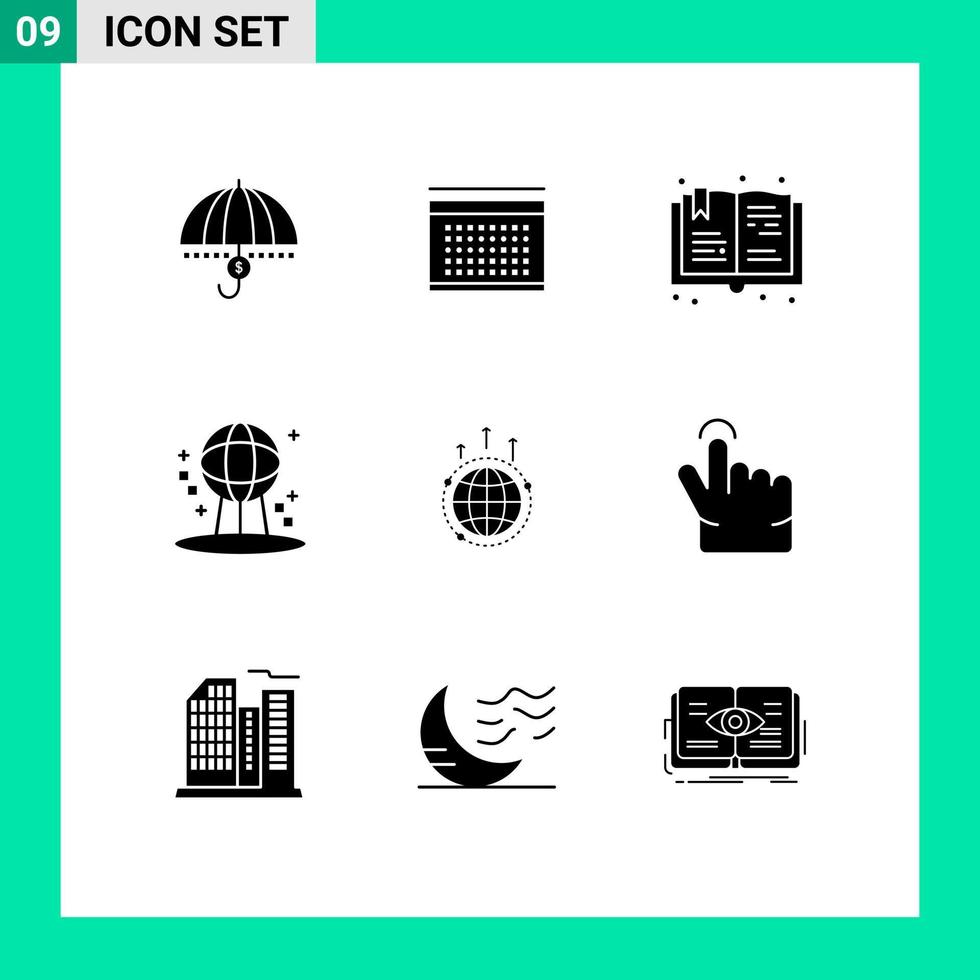 Solid Glyph Pack of 9 Universal Symbols of earth hobby calendar hobbies book Editable Vector Design Elements