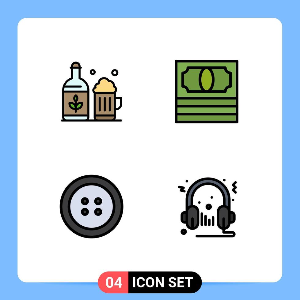 Mobile Interface Filledline Flat Color Set of 4 Pictograms of beer headphone ireland pack audio Editable Vector Design Elements