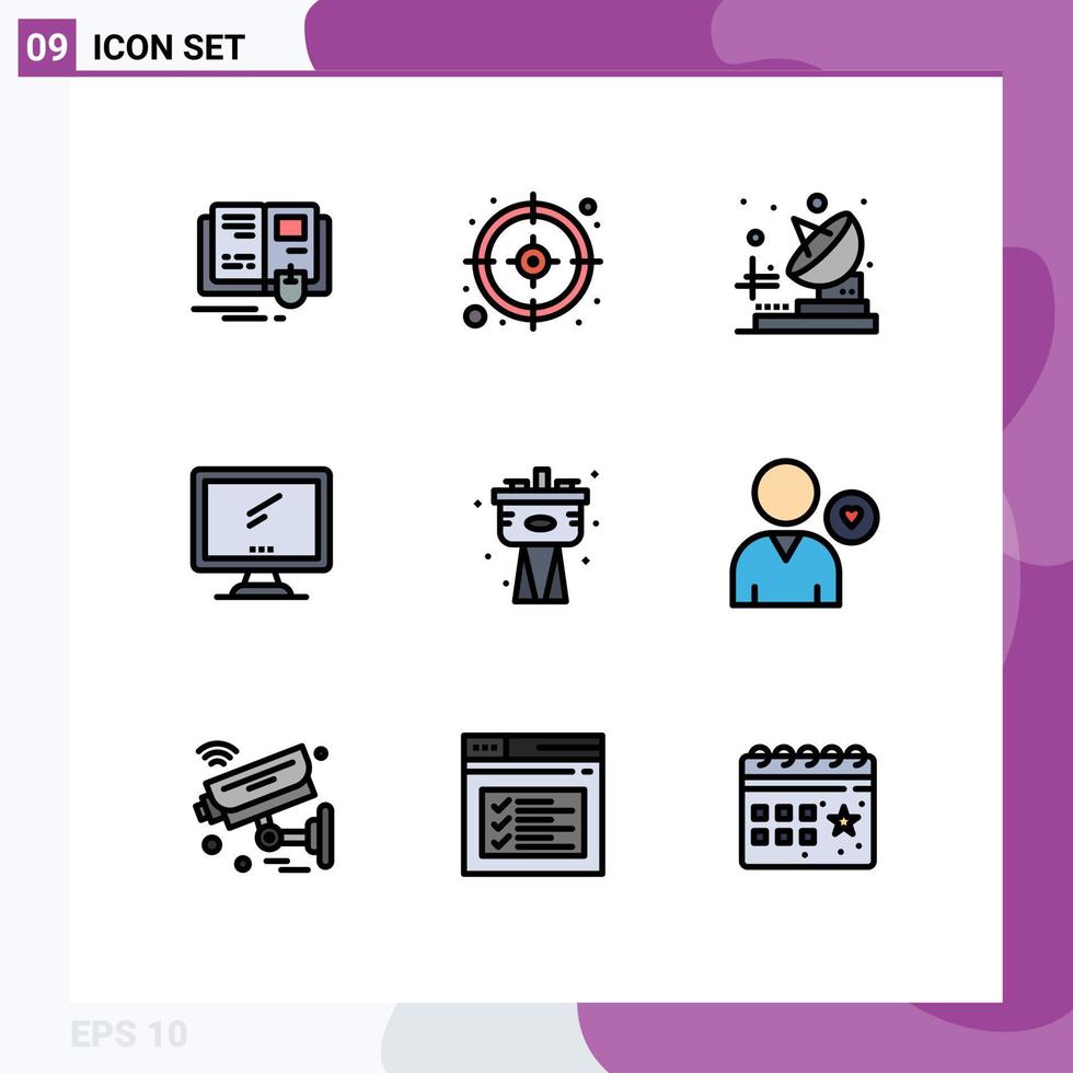 Group of 9 Filledline Flat Colors Signs and Symbols for plumbing mechanical telecommunication pc device Editable Vector Design Elements