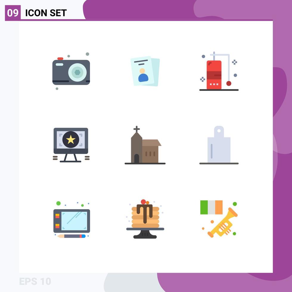 Universal Icon Symbols Group of 9 Modern Flat Colors of church building diving monitor design Editable Vector Design Elements