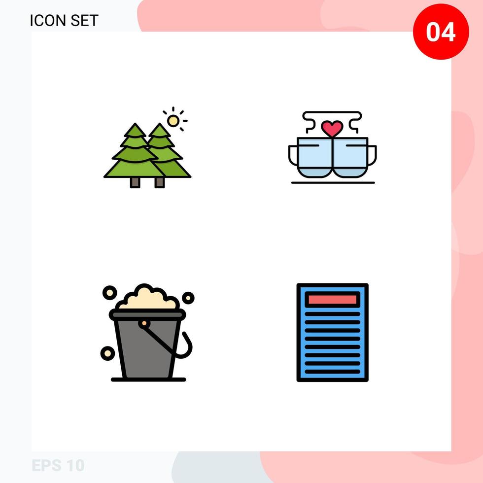 4 Creative Icons Modern Signs and Symbols of fir bucket trees love floor Editable Vector Design Elements