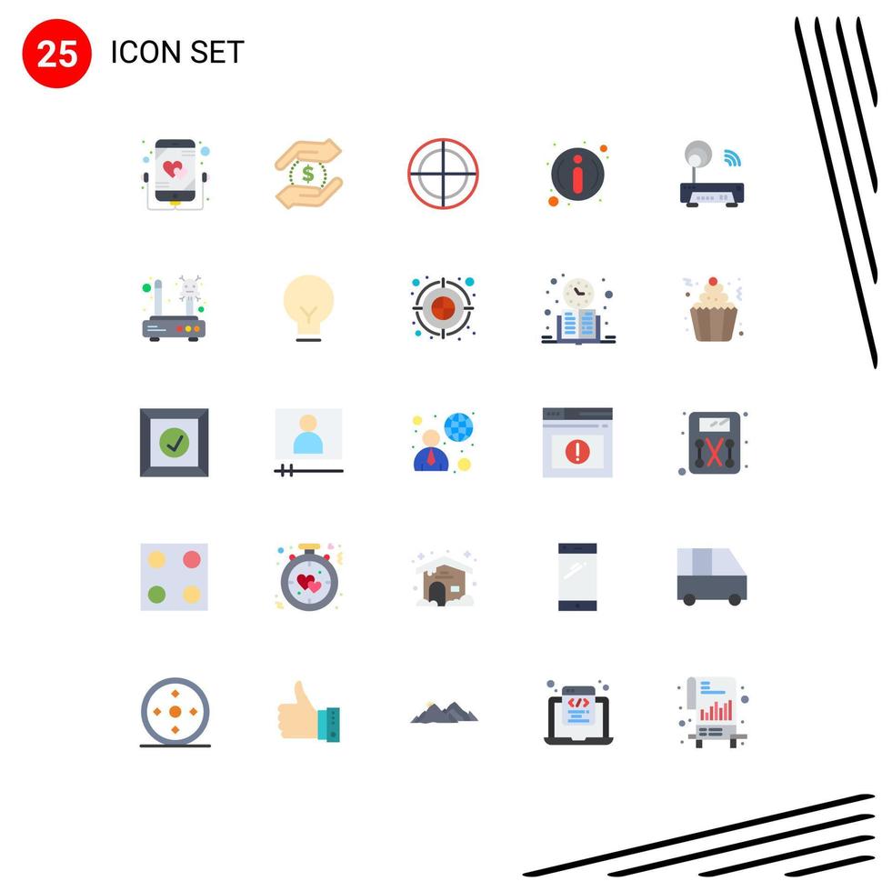 Group of 25 Modern Flat Colors Set for router device bulls eye information faq Editable Vector Design Elements