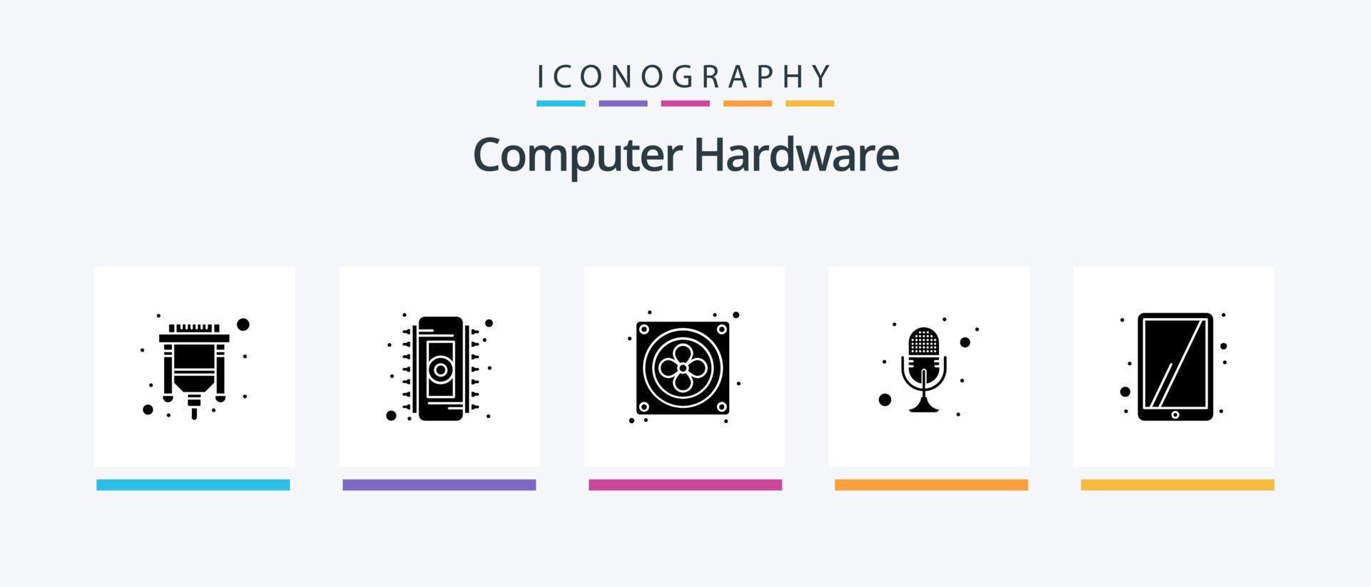 Computer Hardware Glyph 5 Icon Pack Including tablet. talk. computer. recorder. microphone. Creative Icons Design vector