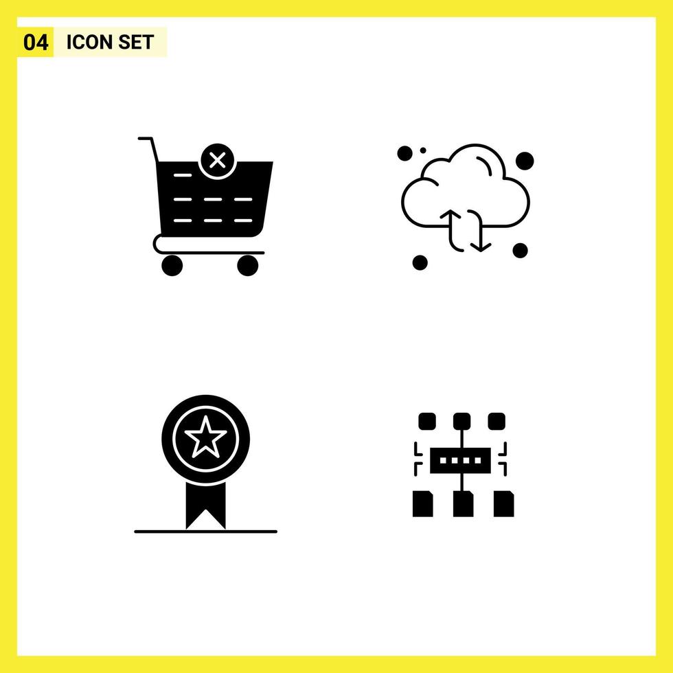 Set of 4 Modern UI Icons Symbols Signs for checkout insignia cloud arrow stamp Editable Vector Design Elements