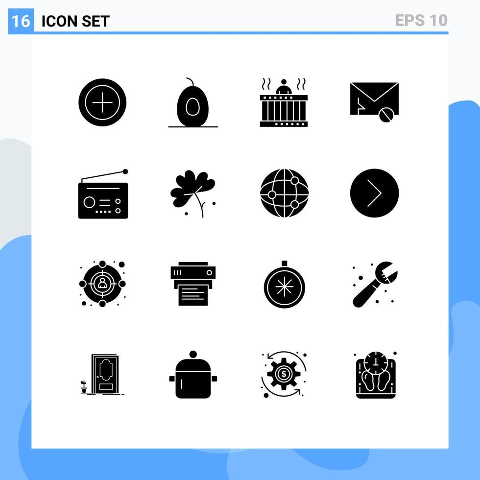 16 Thematic Vector Solid Glyphs and Editable Symbols of gadgets spam relax sms mail Editable Vector Design Elements