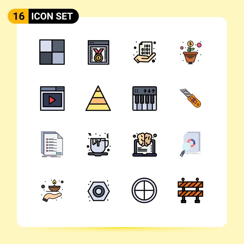 16 iconos creativos, signos y símbolos modernos de la interfaz de la página de medios, interfaz para compartir medios, dinero, elementos de diseño de vectores creativos editables