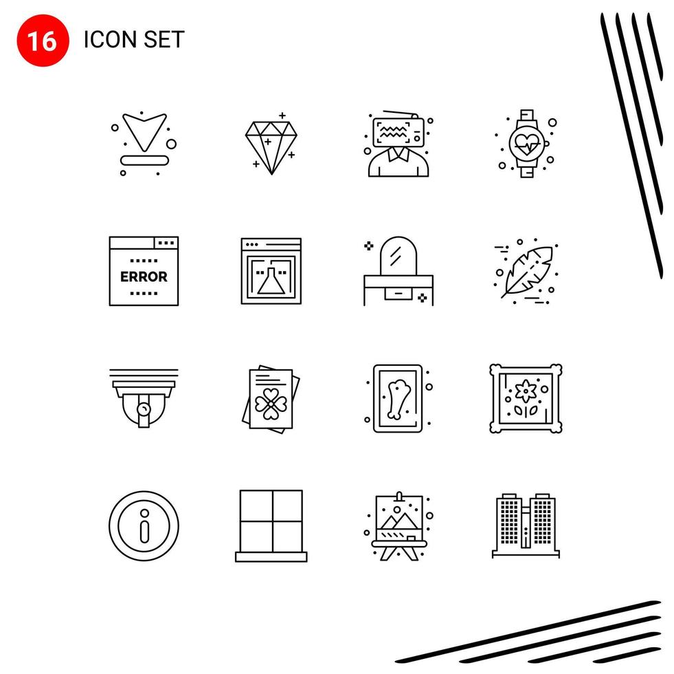 Mobile Interface Outline Set of 16 Pictograms of optimization error blogger heart beat diet Editable Vector Design Elements