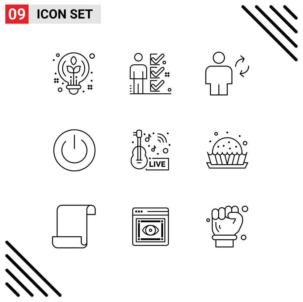 Set of 9 Vector Outlines on Grid for environment ecology man eco sync Editable Vector Design Elements