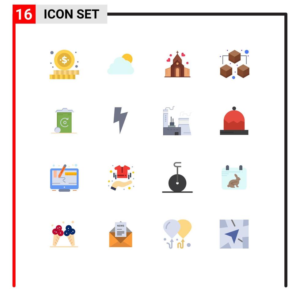 Pictogram Set of 16 Simple Flat Colors of recycilben recycling love bin data Editable Pack of Creative Vector Design Elements