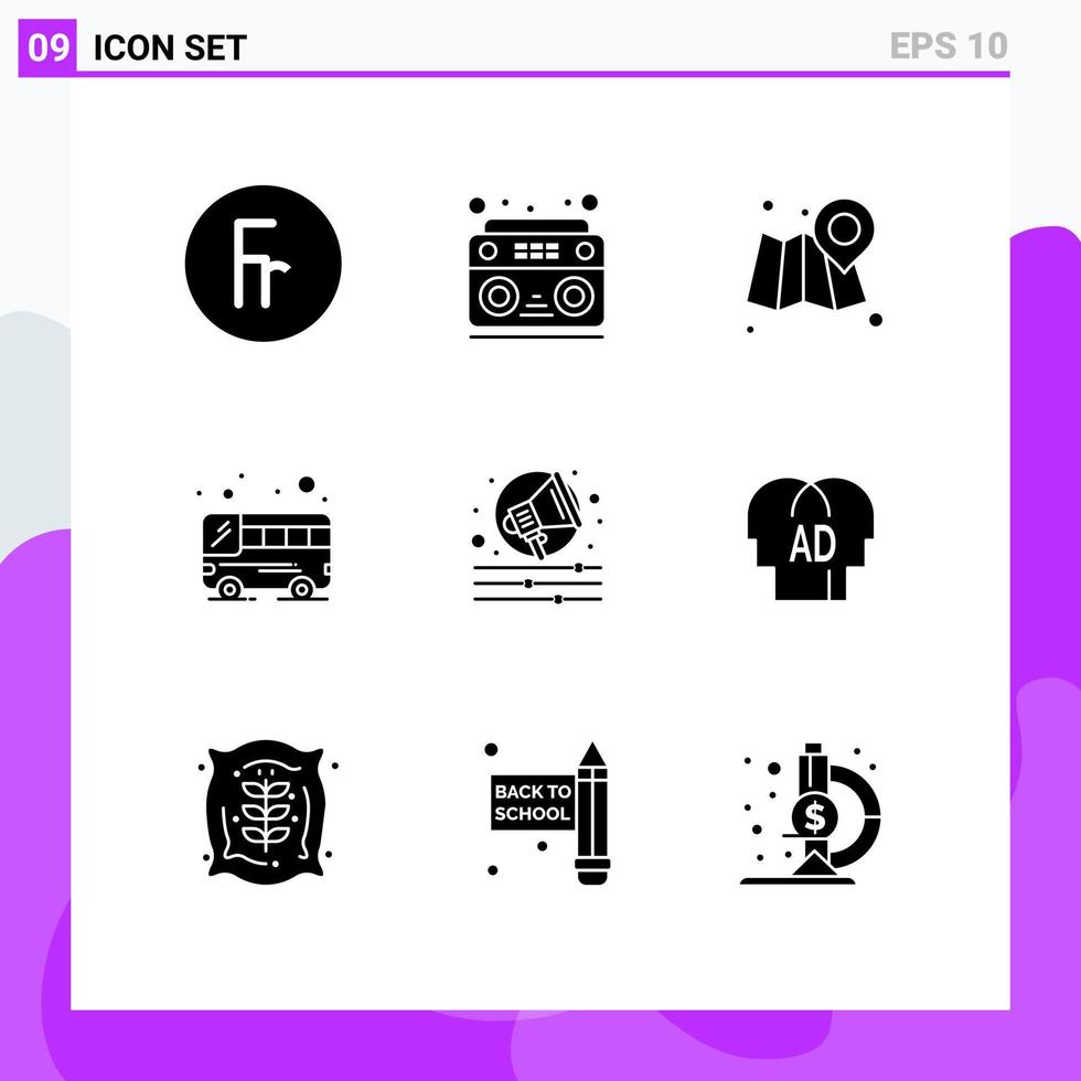 9 User Interface Solid Glyph Pack of modern Signs and Symbols of elementary campaign web alert public Editable Vector Design Elements