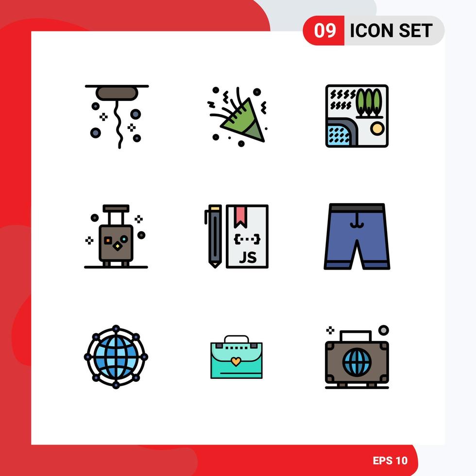 User Interface Pack of 9 Basic Filledline Flat Colors of travel suitcase forest luggage travel Editable Vector Design Elements