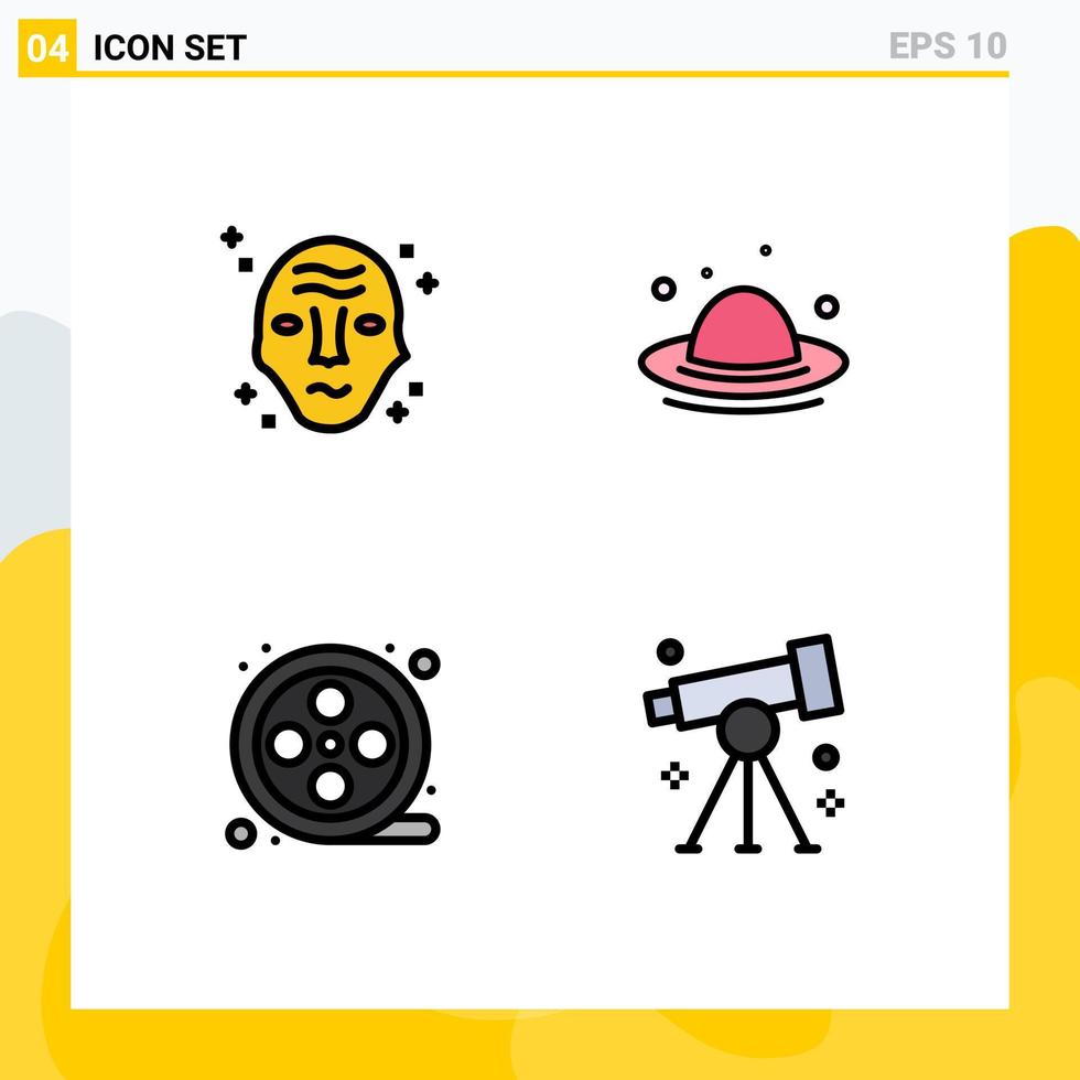 Pictogram Set of 4 Simple Filledline Flat Colors of alien movie space fashion reel Editable Vector Design Elements