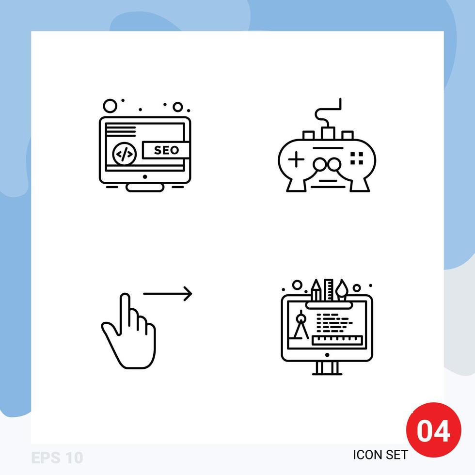 Universal Icon Symbols Group of 4 Modern Filledline Flat Colors of desktop finger marketing video right Editable Vector Design Elements