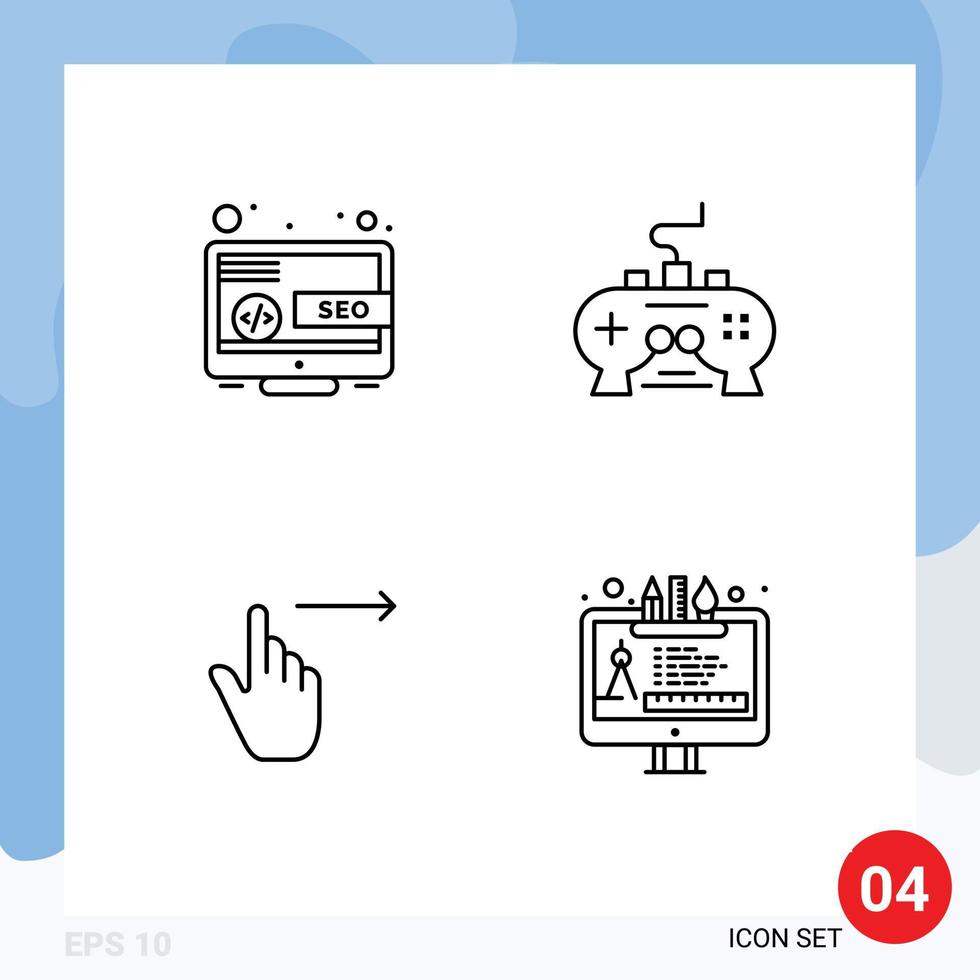 grupo de símbolos de icono universal de 4 colores planos de línea de relleno modernos de video de marketing de dedo de escritorio elementos de diseño de vector editables a la derecha