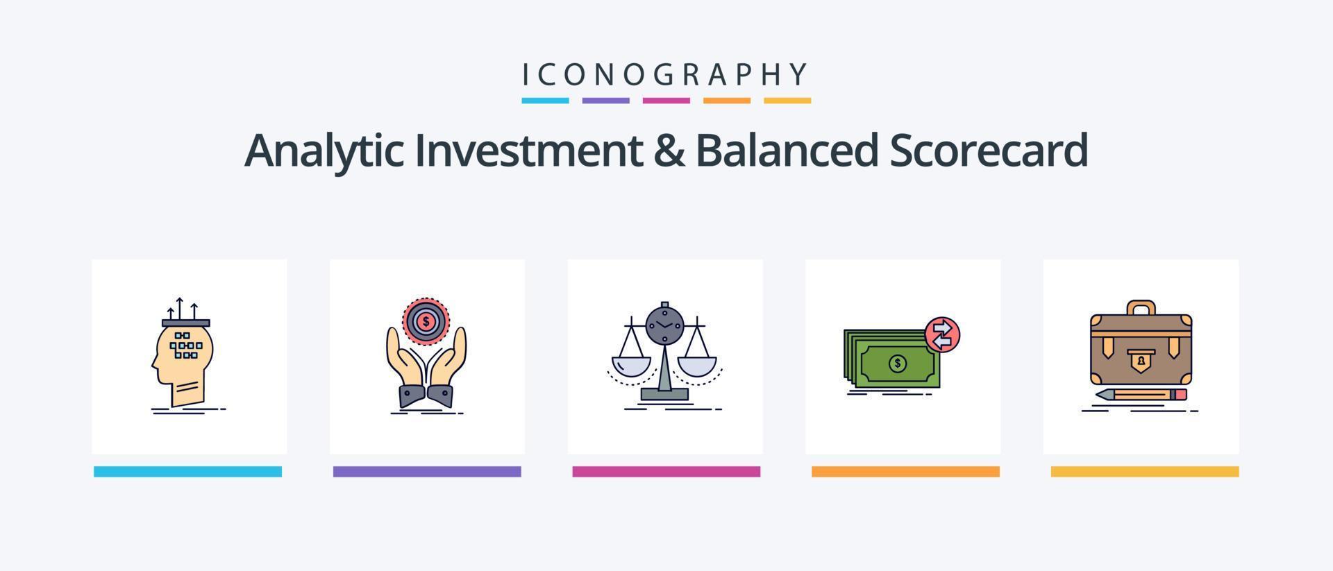 Analytic Investment And Balanced Scorecard Line Filled 5 Icon Pack Including fundraising. crowdfunding. scan. rise. growth. Creative Icons Design vector