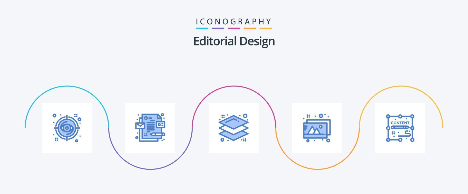 Editorial Design Blue 5 Icon Pack Including design. documents. design. content. images vector